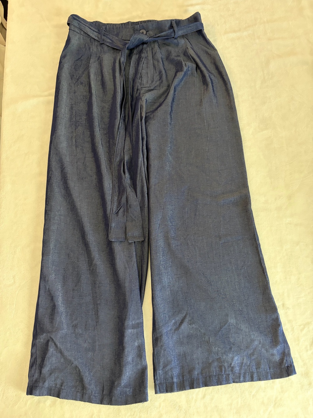 Navy Wide-Leg Tie-Waist Pants